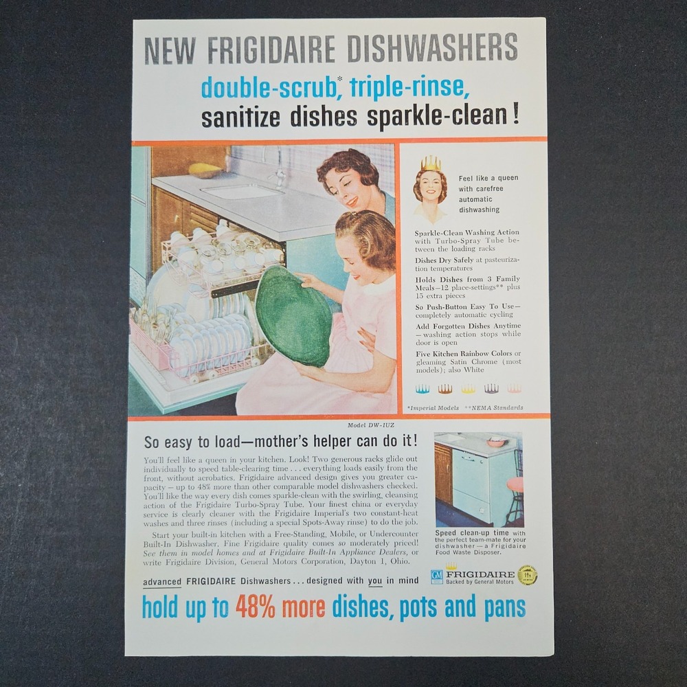 1959 Frigidaire Dishwashers Vintage Print Ad General Motors Dayton OH‎ Imperial
